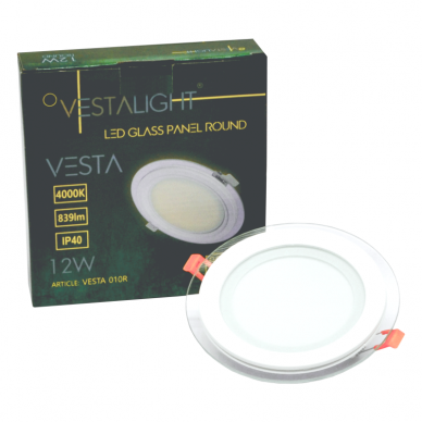 Sisseehitatud ümmargune LED-paneel klaasiga "VESTA" 12W 6