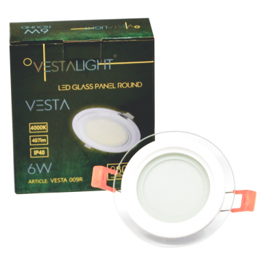 Reccesed round LED panel with glass "VESTA" 6W 6