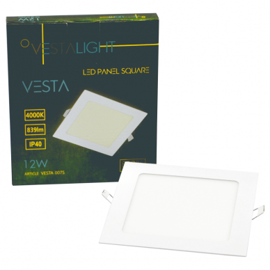 Iebūvējamais kvadrāts LED panelis "VESTA" 12W 7