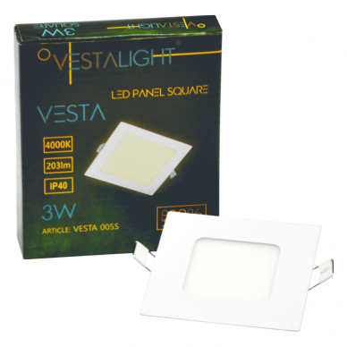 Sisseehitatud neljakandiline LED-paneel "VESTA" 3W 7